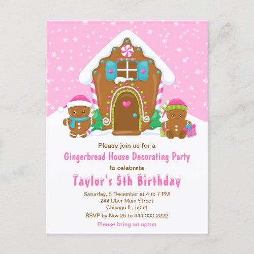 Gingerbread Decorating Birthday Party Bright Pink Postcard