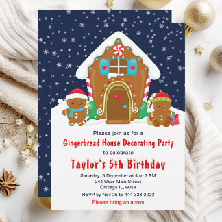 Gingerbread Decorating Birthday Party Navy and Red Invitation
