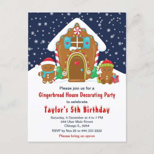 Gingerbread Decorating Birthday Party Navy and Red Postcard