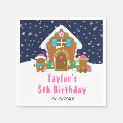 Gingerbread Decorating Birthday Party Navy Pink Napkins
