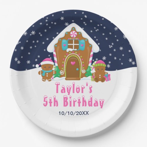 Gingerbread Decorating Birthday Party Navy Pink Paper Plates