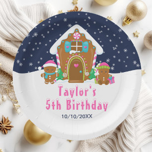 Gingerbread Decorating Birthday Party Navy Pink Paper Plates