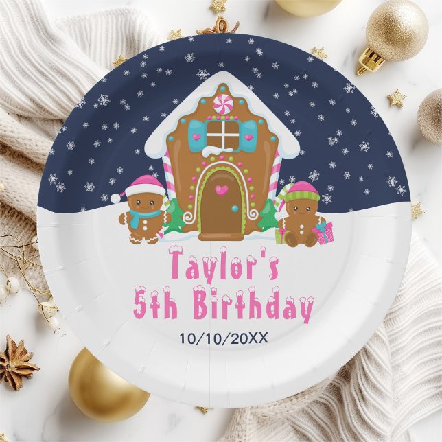 Gingerbread Decorating Birthday Party Navy Pink Paper Plates (Creator Uploaded)