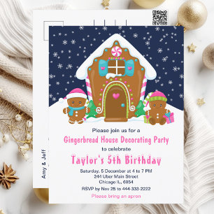 Gingerbread Decorating Birthday Party Navy Pink Postcard