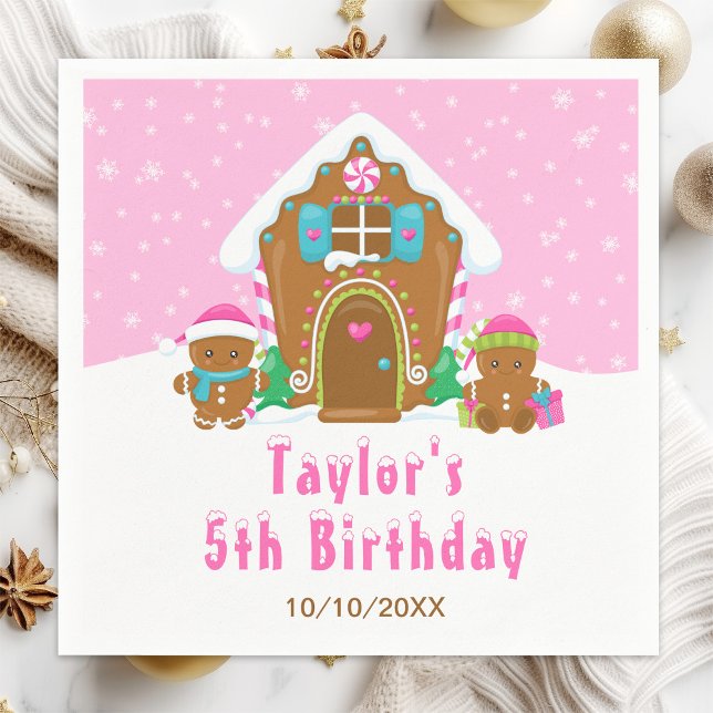 Gingerbread Decorating Birthday Party Pink Napkins (Creator Uploaded)