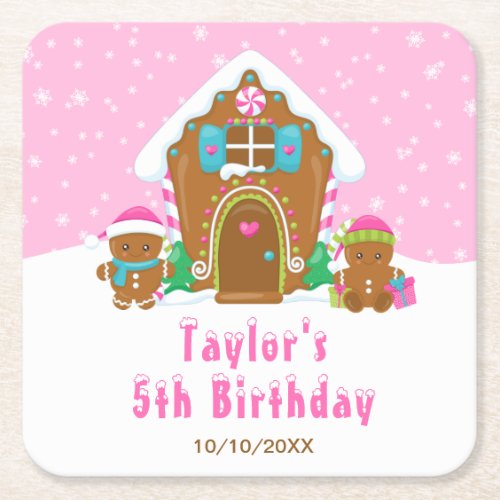 Gingerbread Decorating Birthday Party Pink Square Paper Coaster
