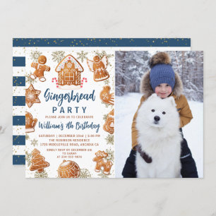 Gingerbread Decorating Holiday Birthday Photo Invitation