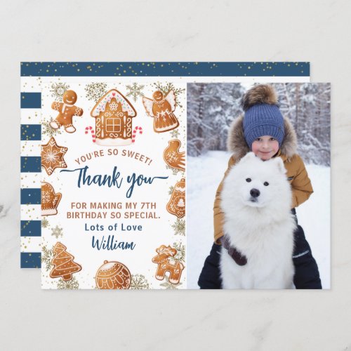 Gingerbread Decorating Holiday Birthday Photo Thank You Card