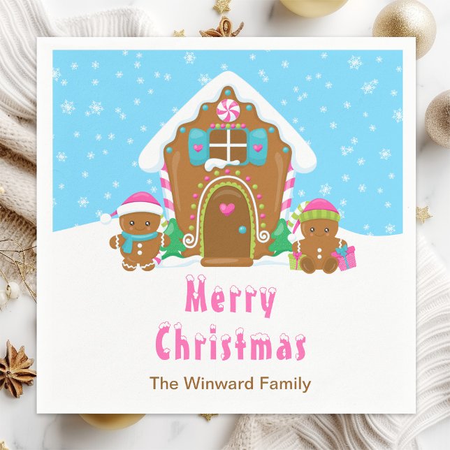 Gingerbread Decorating Party Bright Blue and Pink Napkins (Creator Uploaded)