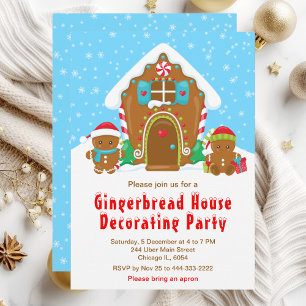 Gingerbread Decorating Party Bright Blue and Red Invitation