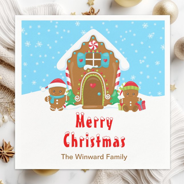 Gingerbread Decorating Party Bright Blue and Red Napkins (Creator Uploaded)