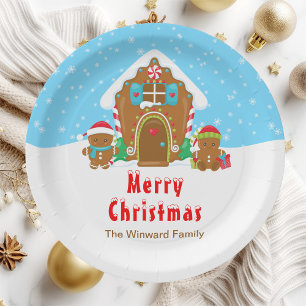 Gingerbread Decorating Party Bright Blue and Red Paper Plates