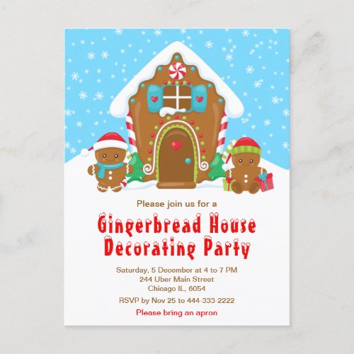 Gingerbread Decorating Party Bright Blue and Red Postcard