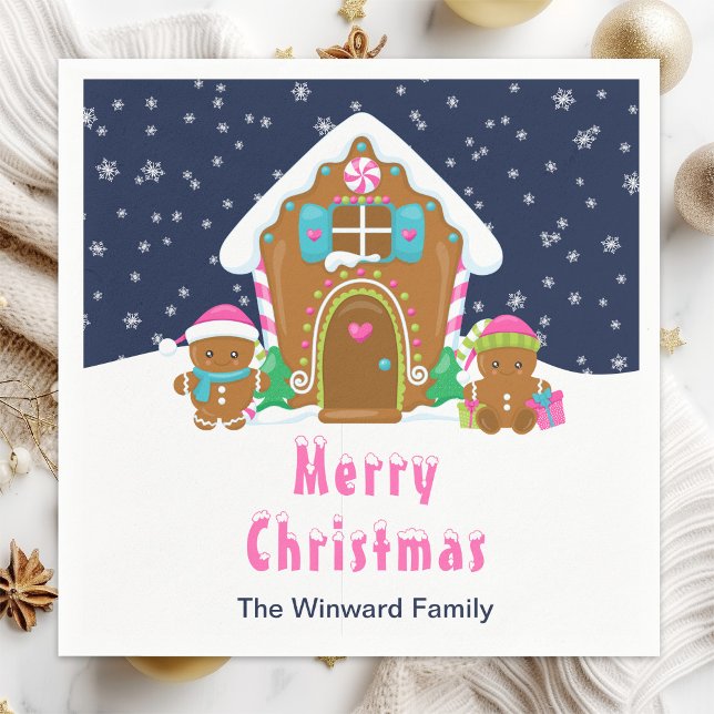 Gingerbread Decorating Party Navy Blue and Pink Napkins (Creator Uploaded)