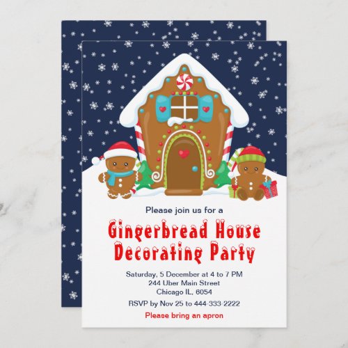 Gingerbread Decorating Party Navy Blue and Red Invitation