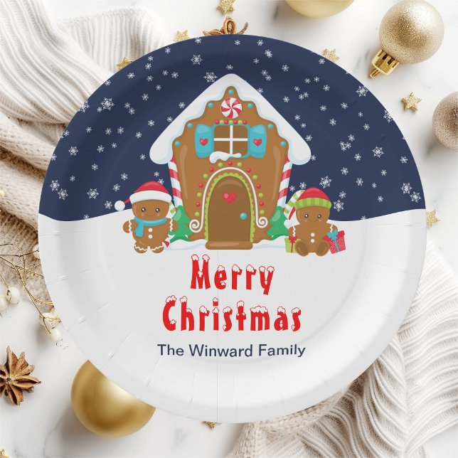 Gingerbread Decorating Party Navy Blue and Red Paper Plates (Creator Uploaded)