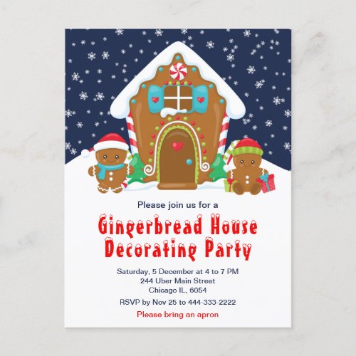 Gingerbread Decorating Party Navy Blue and Red Postcard