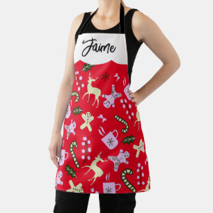 Gingerbread Deer Candycane Greenery Christmas    Apron