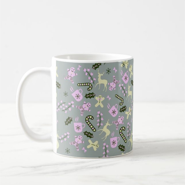 Gingerbread Deer Candycane Greenery Christmas  Coffee Mug (Left)