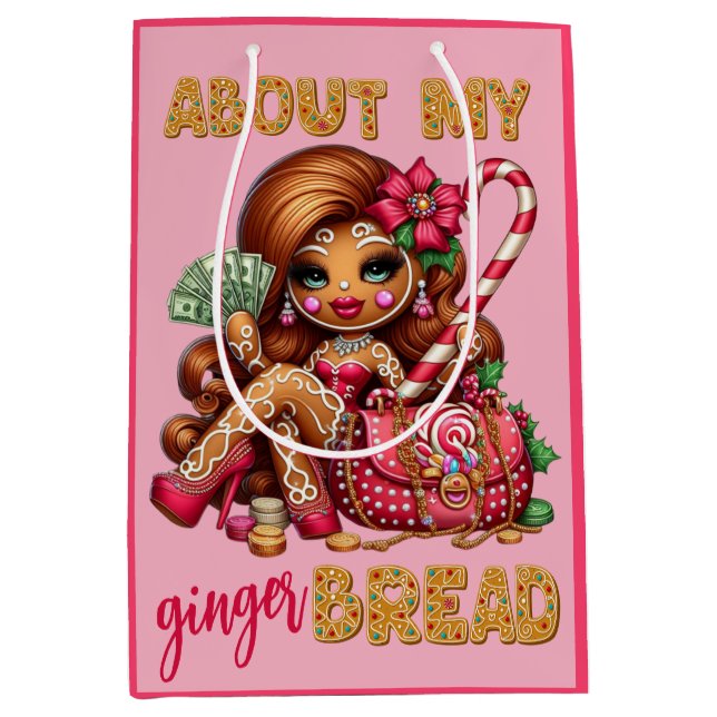 Gingerbread Diva Funny Urban Christmas Medium Gift Bag (Front)