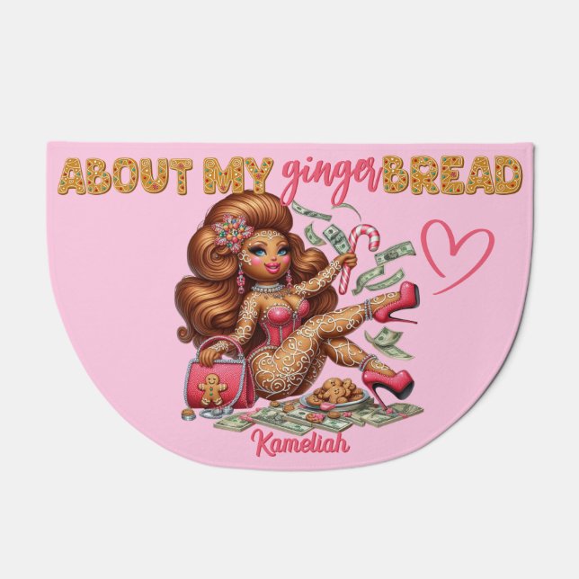 Gingerbread Diva Funny Urban Pink Christmas Doormat (Front)