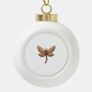 Gingerbread Dragonfly Ceramic Ball Christmas Ornament