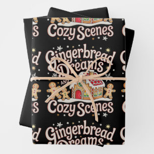 Gingerbread Dreams And Cozy Scenes Christmas Xmas Wrapping Paper Sheets