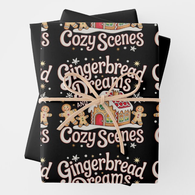 Gingerbread Dreams And Cozy Scenes Christmas Xmas Wrapping Paper Sheets (In situ)