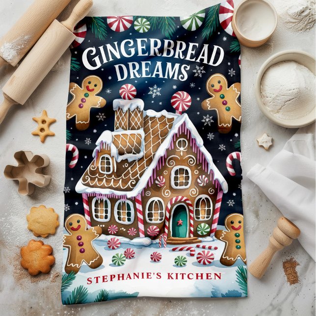 Gingerbread Dreams Personalized Christmas Kitchen Towel (Creator Uploaded)
