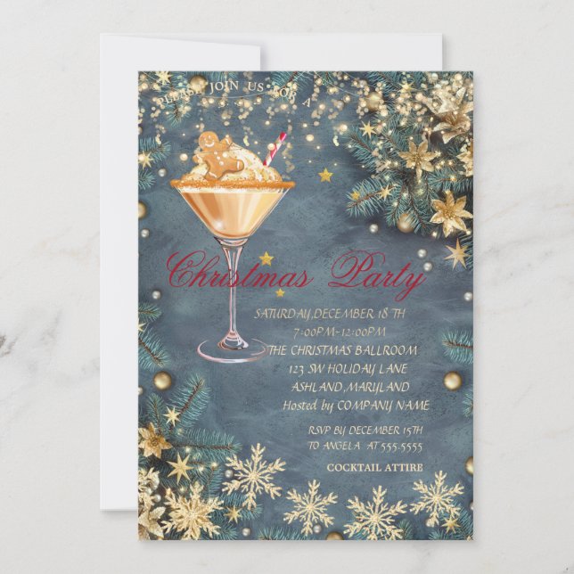 Gingerbread Drink Branches,Confetti Christmas  Invitation (Front)