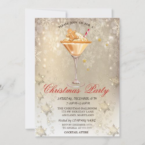 Gingerbread Drink Snowflakes Gold Party  Invitation