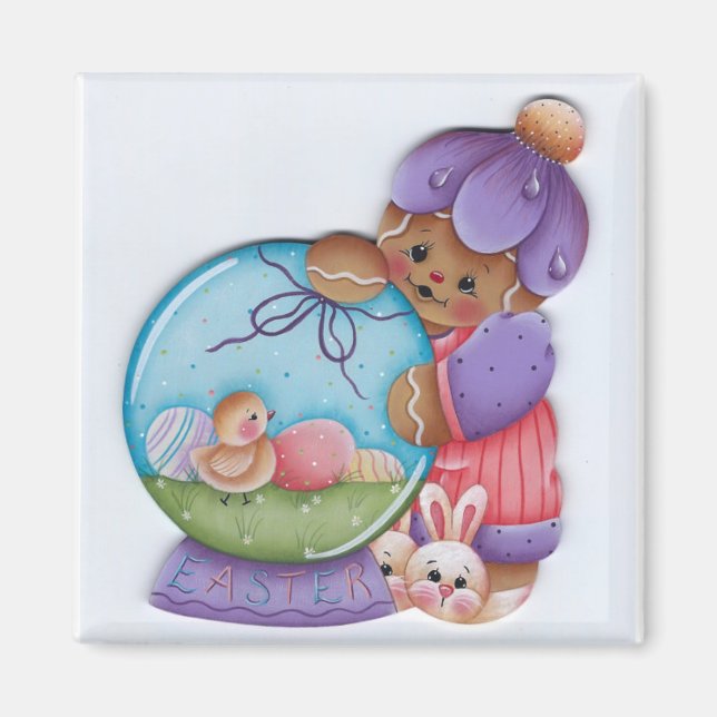 Gingerbread Easter Snowglobe Magnet (Front)