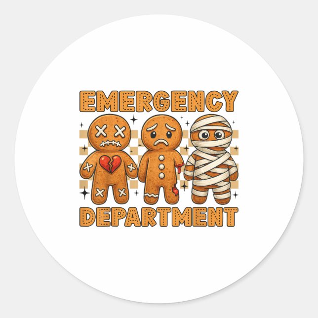 Gingerbread Emergency Department Christmas Nurse D Classic Round Sticker (Front)