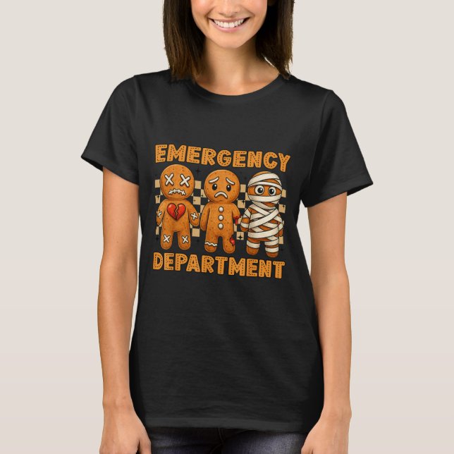 Gingerbread Emergency Department Christmas Nurse D T-Shirt (Front)