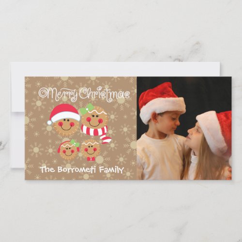 Gingerbread Faces Family of 4 Photo Christmas Card