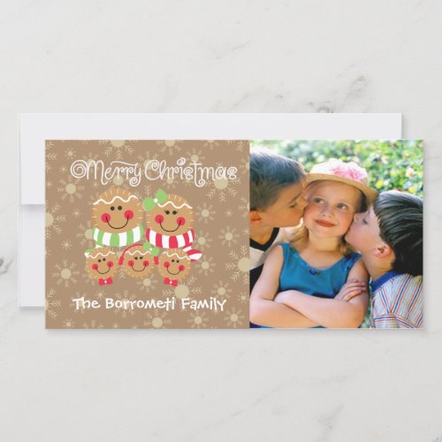 Gingerbread Faces Family of 5 Photo Christmas Card