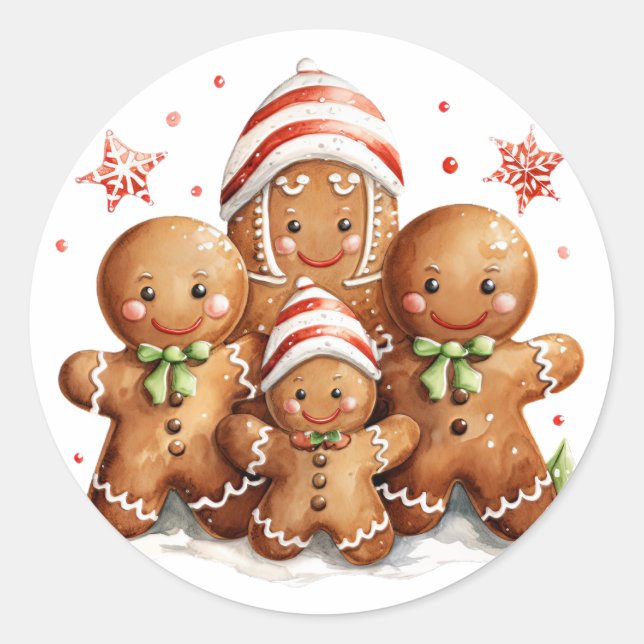 Gingerbread Family Classic Round Sticker (Front)