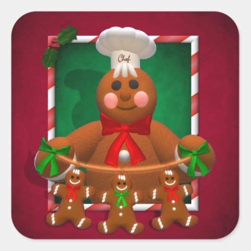 Gingerbread Family Funny Baker Square Sticker