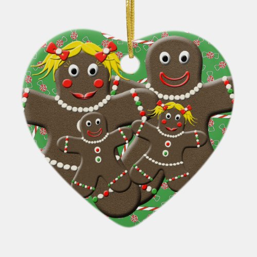 Gingerbread Family Heart Christmas Tree Ornament