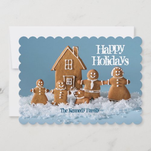 Gingerbread family in the front of the gingerbread holiday card