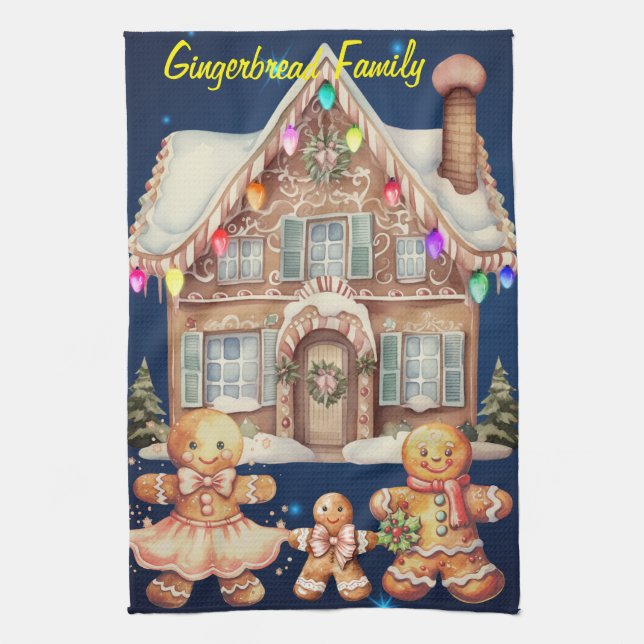Gingerbread Family Kitchen Towel (Vertical)
