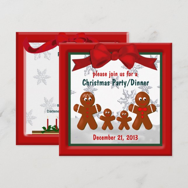 Gingerbread Family of Four Christmas Invitation (Front/Back)