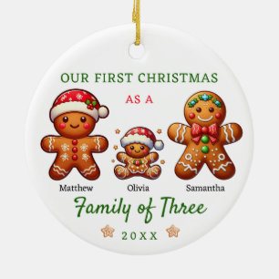 Gingerbread Family of Three Christmas Ceramic Ornament