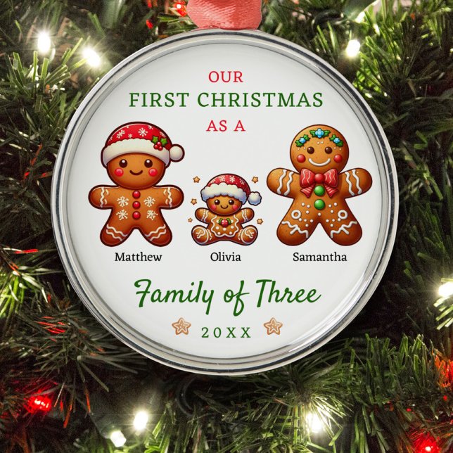 Gingerbread Family of Three First Christmas Metal Ornament (Creator Uploaded)