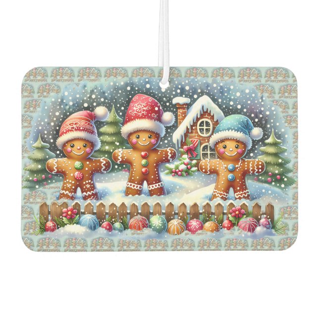 Gingerbread Family Snowy Christmas Scene Air Freshener (Front)