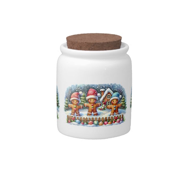 Gingerbread Family Snowy Christmas Scene Candy Jar (Front)