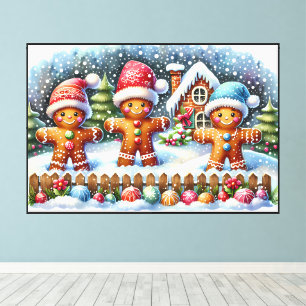 Gingerbread Family Snowy Christmas Scene Canvas Print