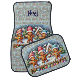 Gingerbread Family Snowy Christmas Scene Car Floor Mat