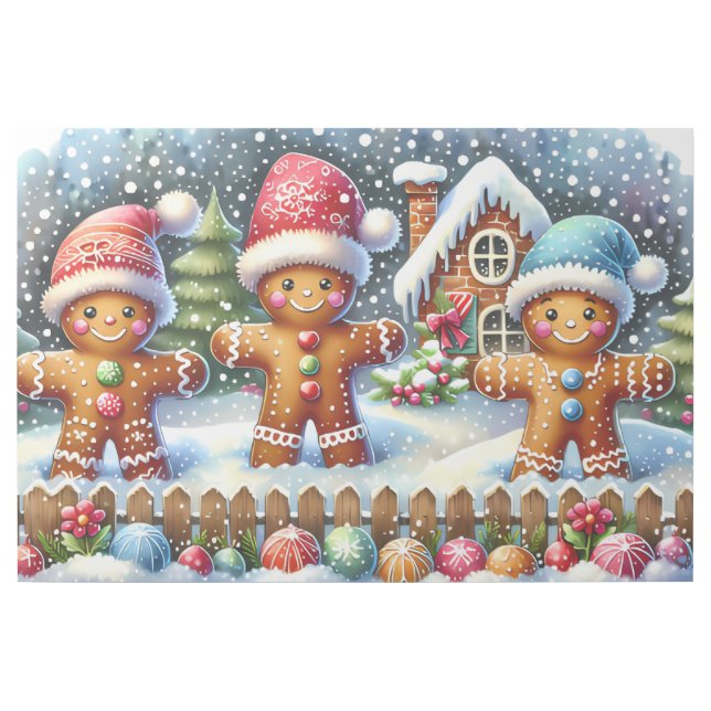Gingerbread Family Snowy Christmas Scene Gallery Wrap (Front)
