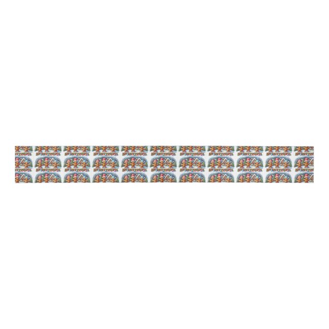 Gingerbread Family Snowy Christmas Scene Grosgrain Ribbon (Front)